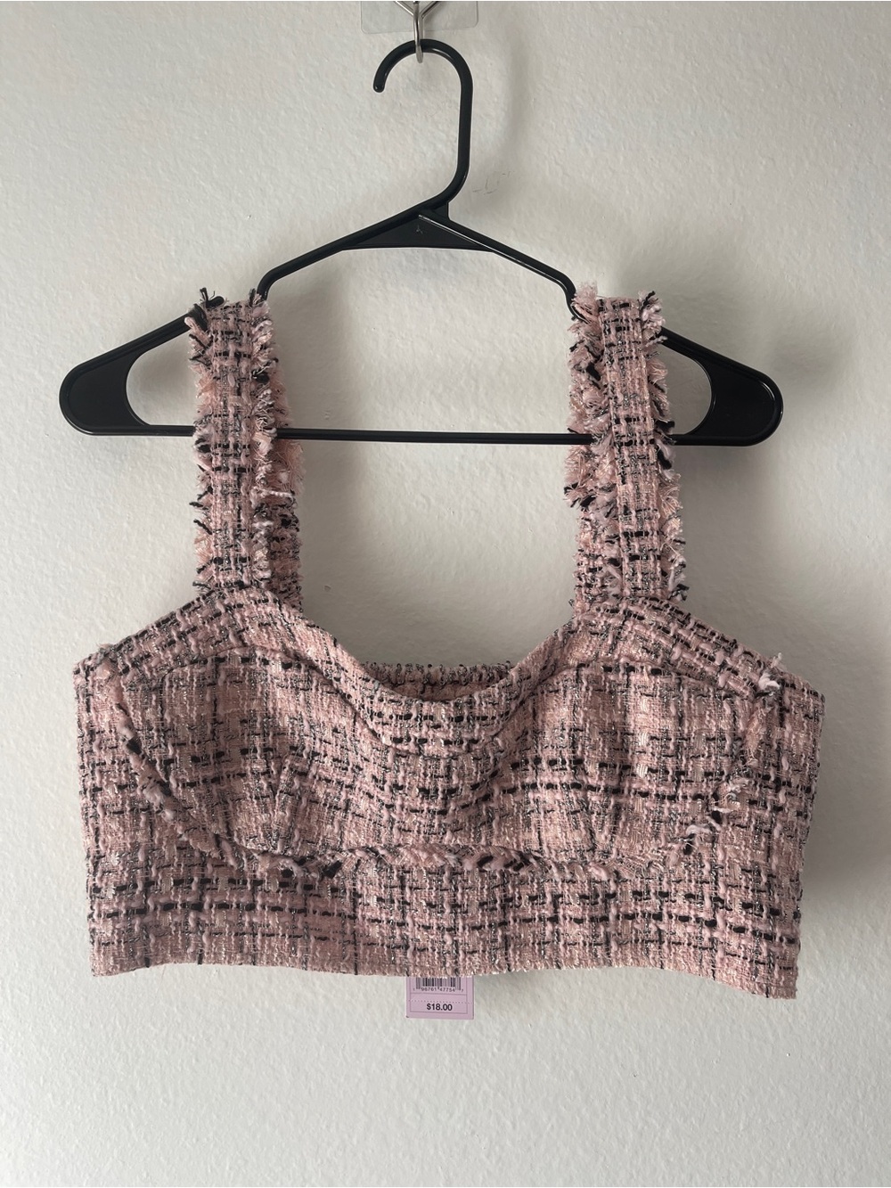 wild fable Pink Tweed Cropped Tank with Fringed Straps